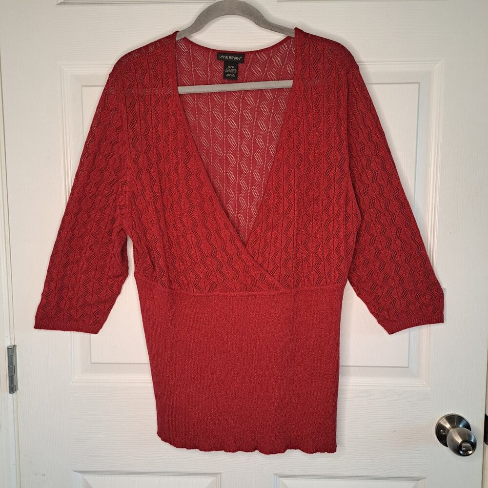 Lane Bryant Red Sparkle Holiday Festive V Neck Wrap Blouse Plus Size 22/24